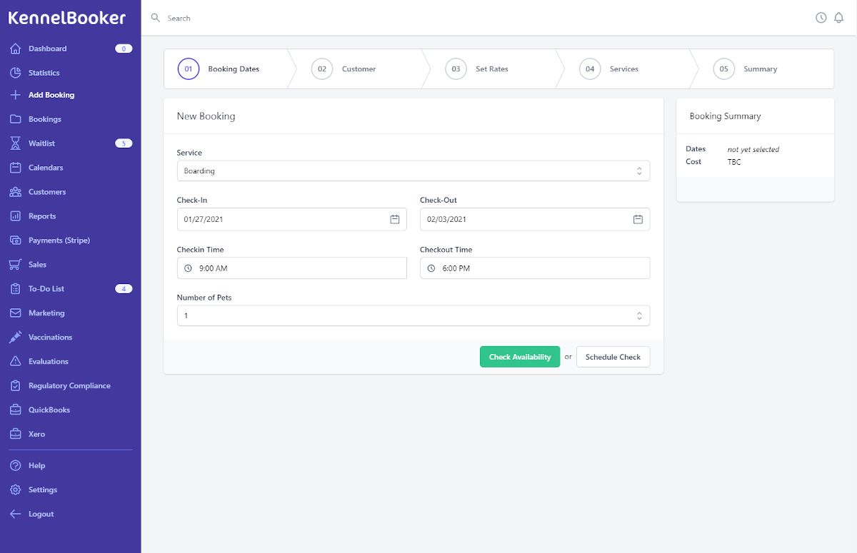 KennelBooker add booking wizard