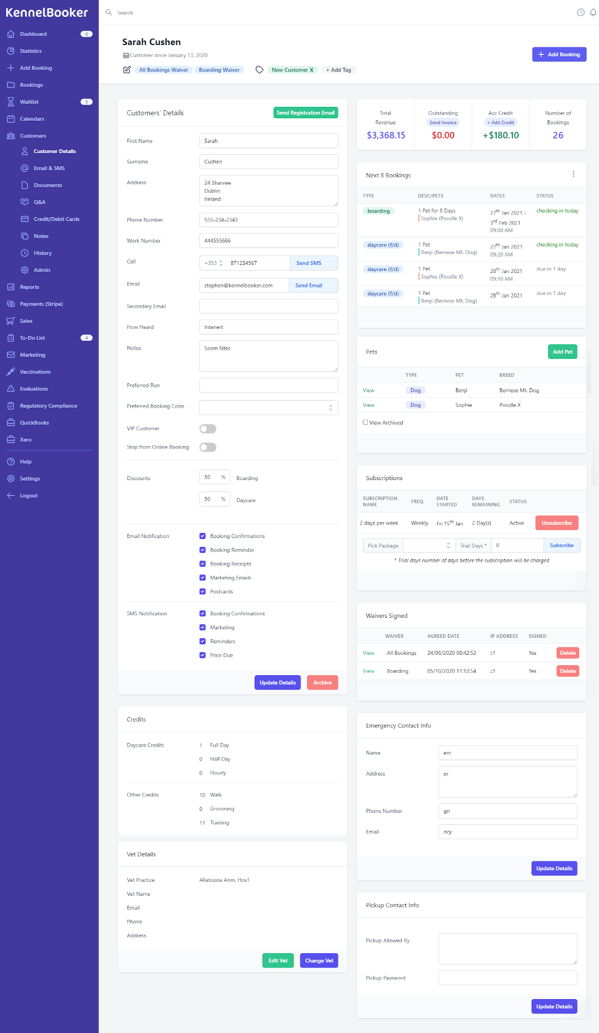 KennelBooker customer profile